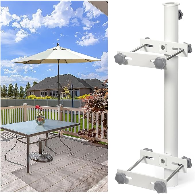 304 Stainless Steel Umbrella Holder for Deck Railing, Heavy-Duty Patio Umbrella Mount, Easy Installation Adjustable Outdoor Umbrellas Base(Post, White)