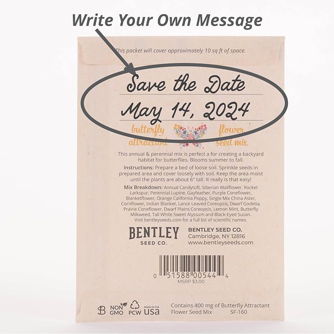 Make Your Heart Flutter 25 Bird and Butterfly Wildflower Seed Packets for Planting, A Beautiful Valentines Day Gift, Bentley Seed Co