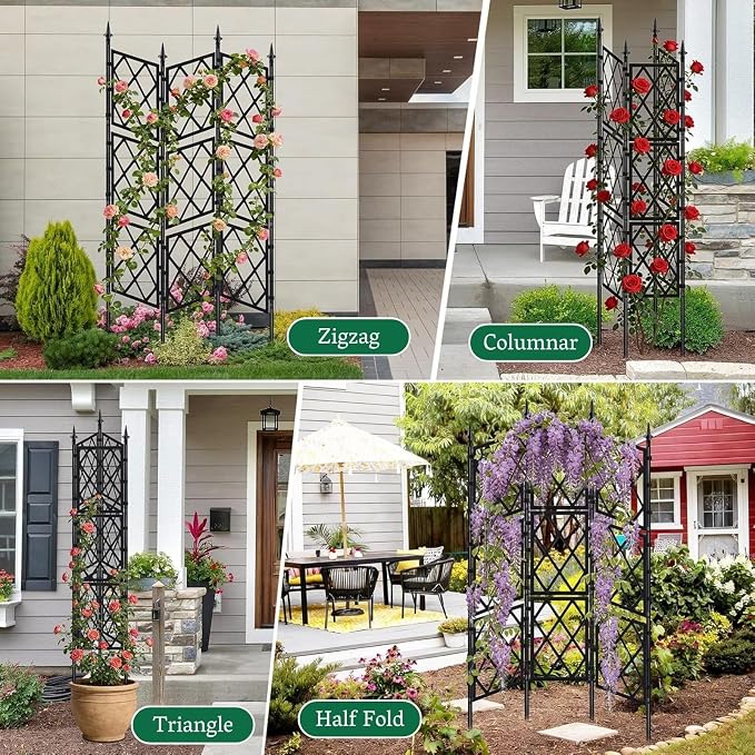 Garden Trellis Frame for Climbing Plants Outdoor | 65 Inch PE-Coated Metal Pipes & Plastic Grids Rose Wall Trellis | Rustproof Privacy Screen Plant Support Frame for Flowers Vines Vegetables Indoor