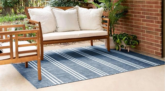Unique Loom Outdoor Collection Area Rug - Anguilla (7' 10' x 10' Rectangle, Blue/ Ivory)