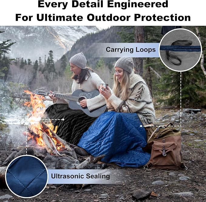 Waterproof Outdoor Blanket 92"x60" Large Sherpa Fleece 300GSM Navy | Stadium Blankets for Camping, Packable, Windproof Emergency Throw for Grass Picnic Hiking Road Trip, Machine Washable