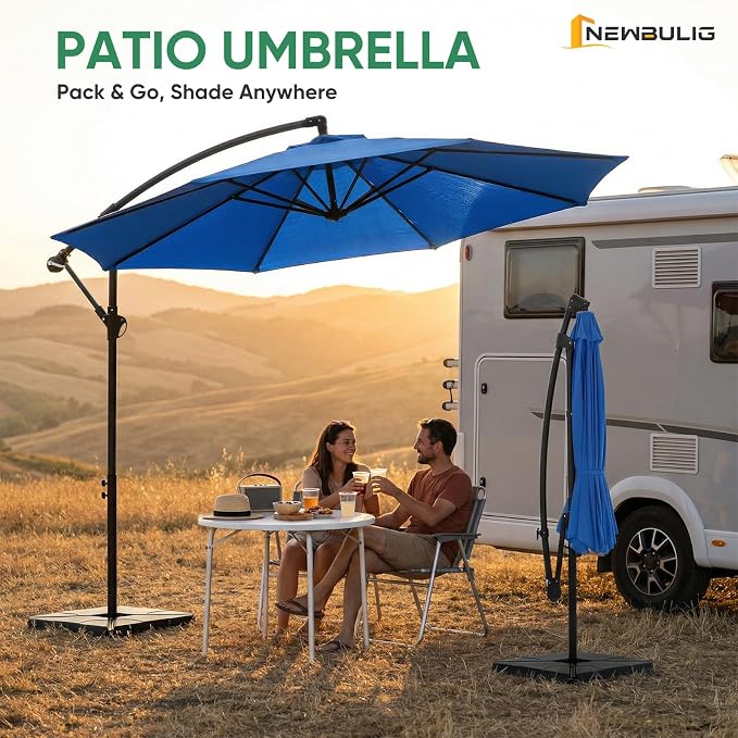 NEWBULIG 10FT Patio Umbrella, Offset Cantilever Outdoor Patio Table Umbrella, UV Protection, Fade Resistant Fabric, Easy Tilt Adjustment for Pool, Deck, Garden, Backyard, Red