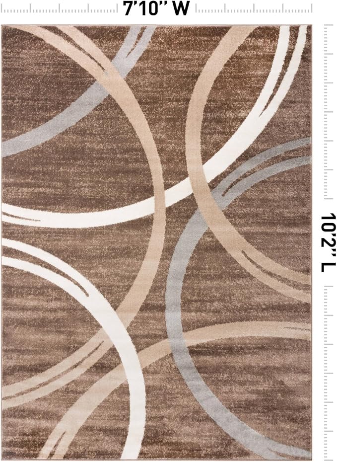 Rugshop Wavy Circles Modern Non-Shedding Area Rug Brown 7'10" x 10'2" | Rectangular, Size 7'10" x 10'2", Living Room, Bedroom, Dining Room, Home Office, Kitchen, Entryway, Hallway, Nursery, Bedside