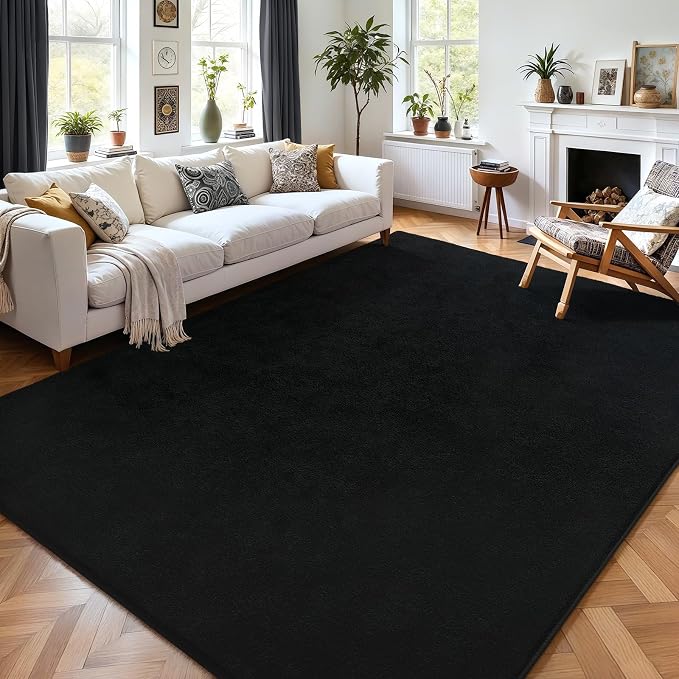AROGAN 6x9 Area Rugs for Living Room Non Slip Dorm Bedroom Rug, Black | Modern Area Rugs with Soft Memory Foam, Minimalist Washable Indoor Floor Carpet for Dining Room Office Kids Playroom Decor