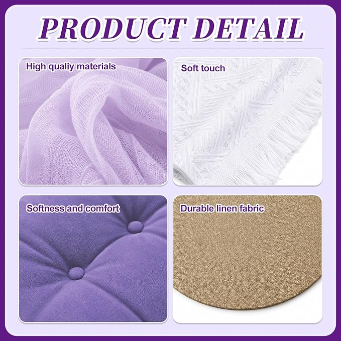 Cinrobiye Boho Picnic Party Set for Outdoor, Aesthetic Picnic Setup with Large Picnic Blanket, Floor Cushions, Table Runner, Napkins, Balloons for Wedding, Bridal Shower, Birthday(Purple)