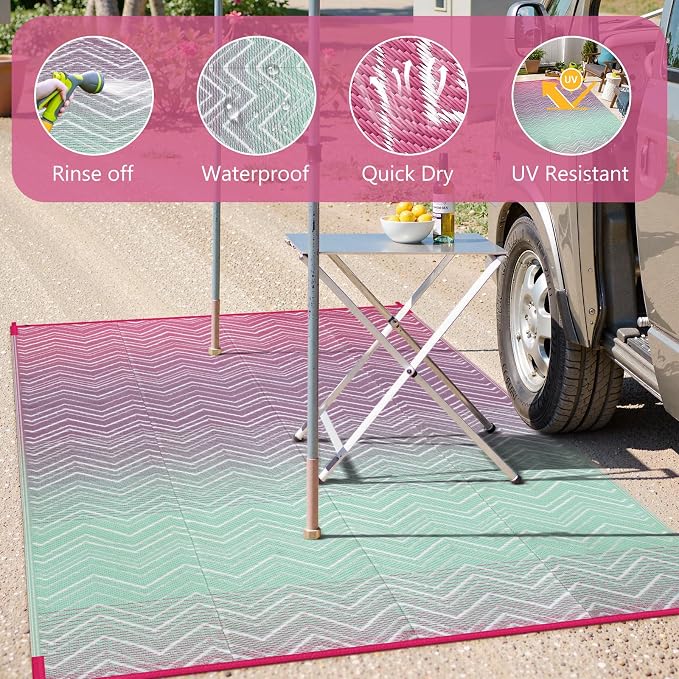 Lahome Outdoor Rugs 8x10 Waterproof, Reversible Plastic Large Outdoor Rug for Patios, Outside RV Mat Carpet for Patio Deck Porch Backyard Balcony Picnic Trailer(Purple/Blue, 8' x 10')