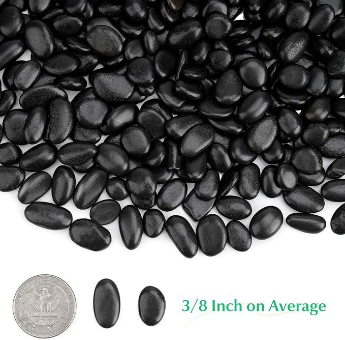 Mr. Fireglass Black Polished Pebbles, 3/8" Aquarium Rocks Natural Decorative River Rocks Gravel for Indoor Plants,Vases, Landscaping, Succulents and Home Decor (2-lb Bag)