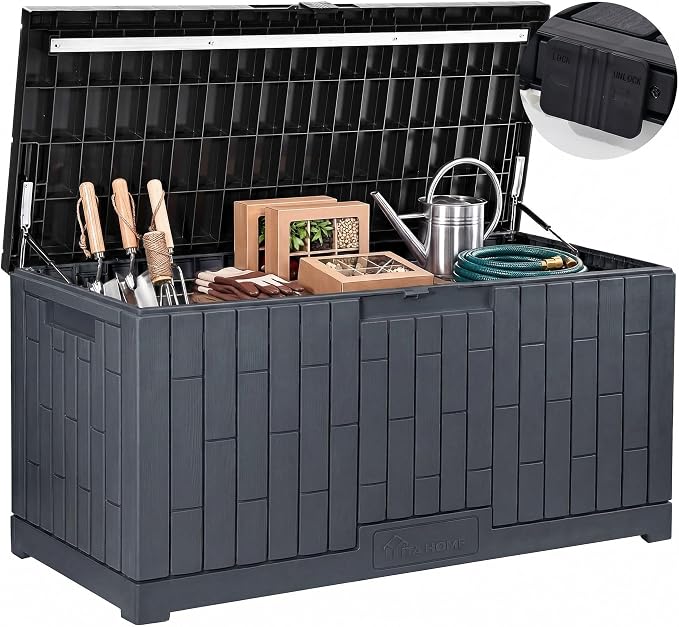 YITAHOME 120 Gallon Outdoor Storage Deck Box | Large Resin Patio Storage Box with Slide-Locking Lid, 53"L 2-Person Bench Seat for Outdoor Pillows, Garden Tools &