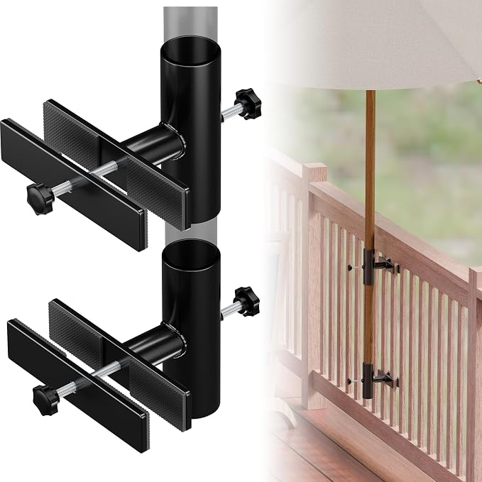 Patio Umbrella Holder for Deck Railing, Adjustable Patio Umbrella Base Outdoor Umbrella Stand, Patio Umbrella Clamp Deck Umbrella Mount for Balcony, Patio Railing