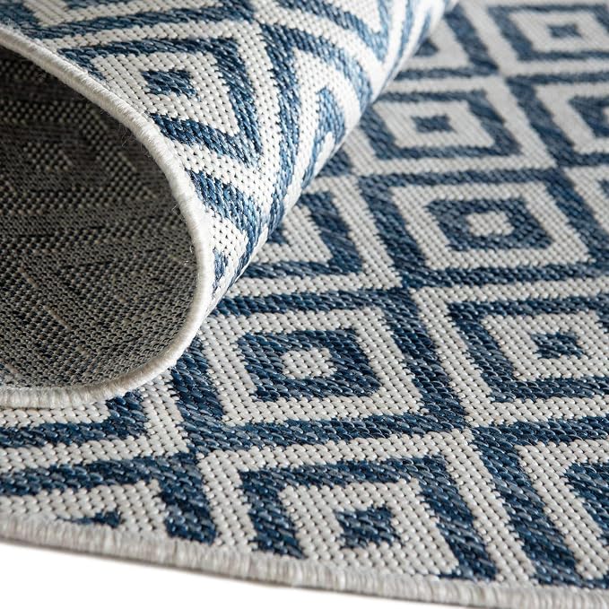 Unique Loom Outdoor Collection Area Rug - Costa Rica (5' 3' x 8' Oval, Blue/ Ivory)