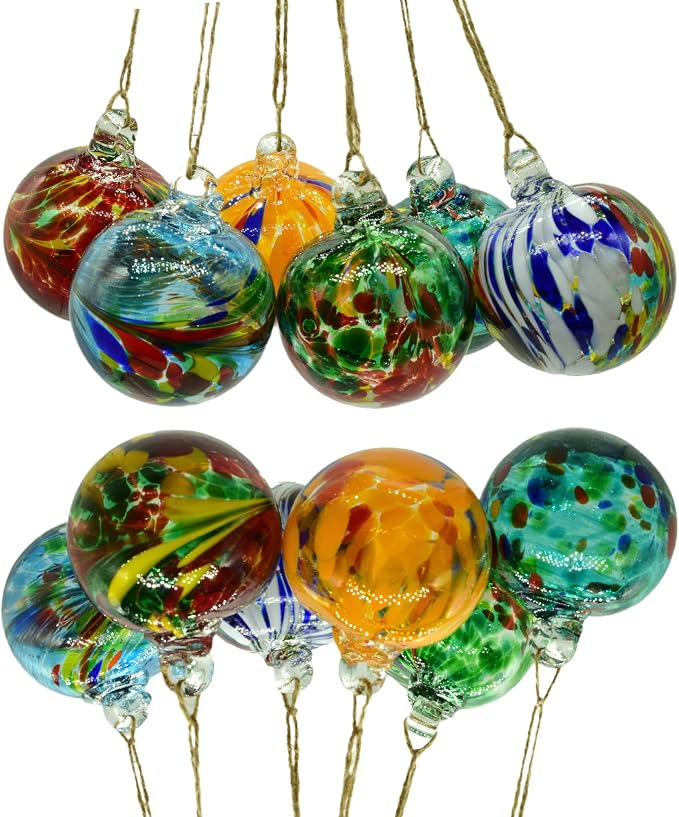 6pcs Hand-Blown Glass Balls Ornaments 6cm/2.36Inch Glass Christmas Ball Ornaments Friendship Gazing Balls for Home Outdoor Garden Patio Décor (Multicolor)
