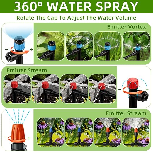 Drip Irrigation System,248FT Automatic Garden Watering System with 1/2" & 1/4" Fast-Lock Tubing Adjustable Nozzles & Sprinklers,Quick-Connect Drip Irrigation System Kit for Garden,Lawn,Potted Plants