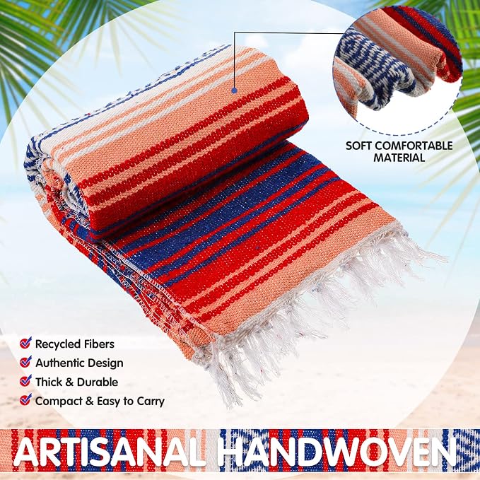 Haull 10 Pcs Large Mexican Blankets Bulk 51" x 71" Mexican Serape Blankets Yoga Authentic Throw Colorful Striped Falsa with Fringed for Outdoor Car Travel Camping Beach Picnic Patio Mat Towel