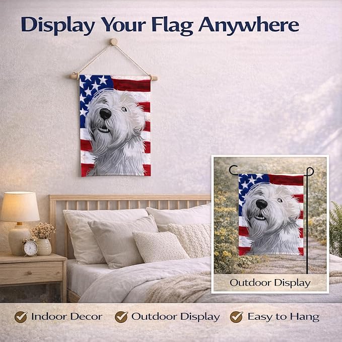 Caroline's Treasures CK6697GF Sealyham Terrier American Flag Garden Flag Mailbox Flag Decorative Yard Flag Banner Outside Patio Artwork Yard Flower Beds, Garden Size, Multicolor