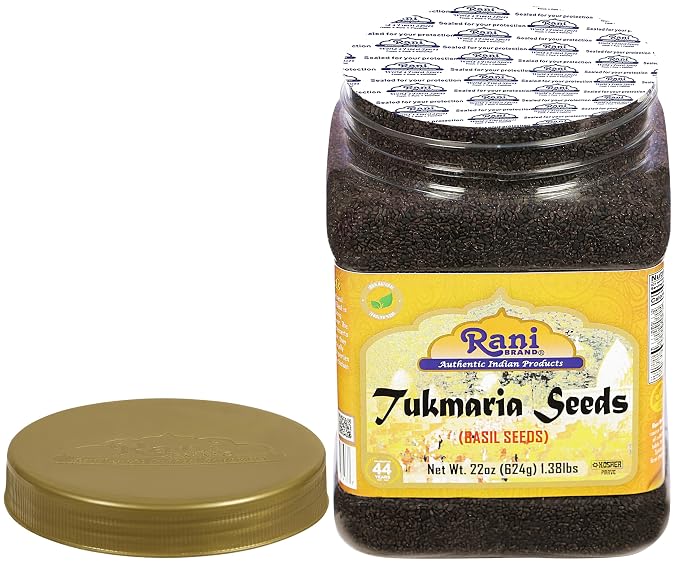 Rani Tukmaria (Natural Holy Basil Seeds) 1.38lbs (22oz) 624g PET Jar Used for Falooda / Sabja Dessert, Spice & Ayurveda Herbal ~ Gluten Friendly | NON-GMO | Kosher | Vegan | Indian Origin