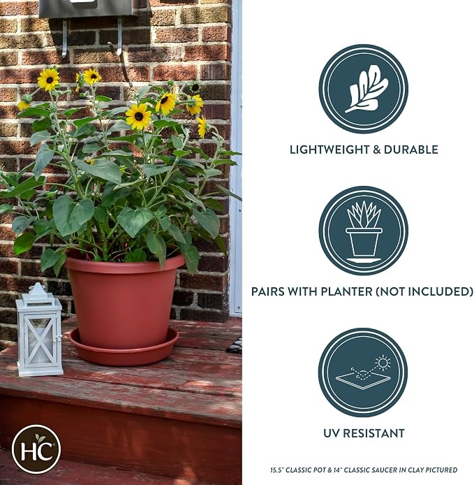 The HC Companies Flower Pot Saucers - Plastic Plant Saucer for Outdoors & Indoors - Traditional Design Plant Pot Trays for Water Drainage - Durable & Stylish Round Plant Tray (10-inch Evergreen)