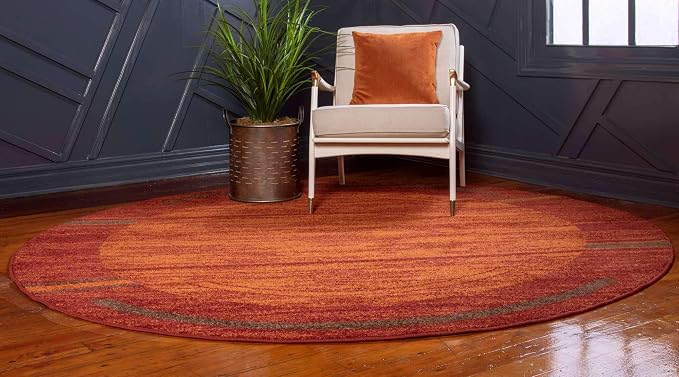 Unique Loom Autumn Collection Modern Contemporary Casual Abstract Area Rug (Terracotta/ Burgundy Border, 8 ft 0 x 8 ft 0 Round)