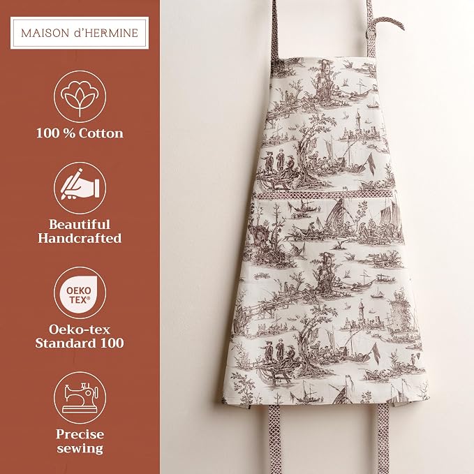 Maison d' Hermine Aprons for women with Pocket 100% Cotton (27.50"x31.50") | Adjustable Neck Strap & long ties Apron Men Chef Wedding Cooking Gardening Server Maid