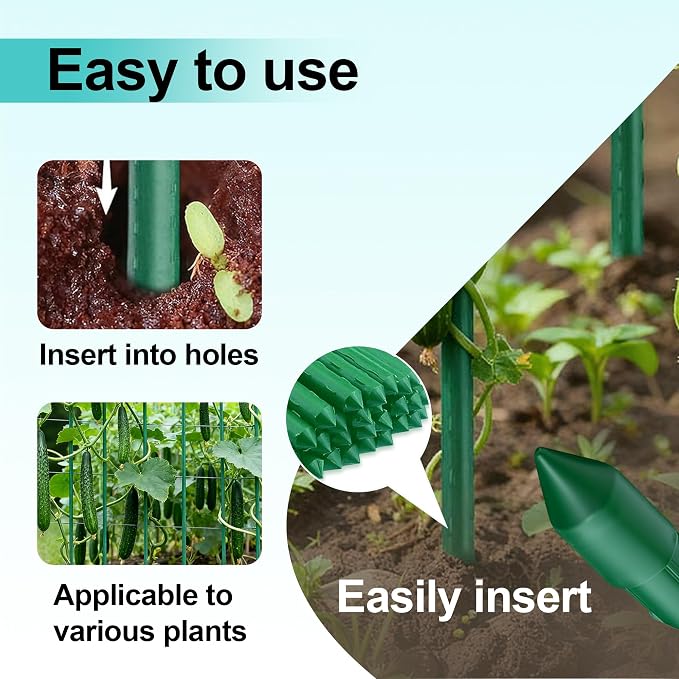 Garden Stakes 4FT, 25pcs Plastic Coated Steel Stakes Specifically Designed for Climbing Plants, Ideal for Tomatoes, Beans, Cucumbers, Peppers, Vines, and More Plant Growth