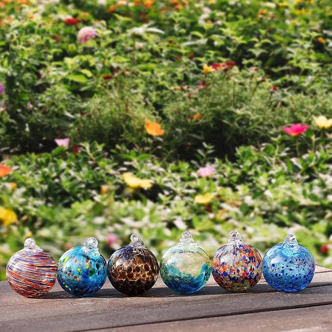 VOREEN 6-Pack Blown Glass Christmas Ornaments, 2.56" Handblown Hanging Glass Gazing Balls for Christmas Tree Decoration, Holiday Ornament Gift Set（Winter Blue & Aqua Mix）