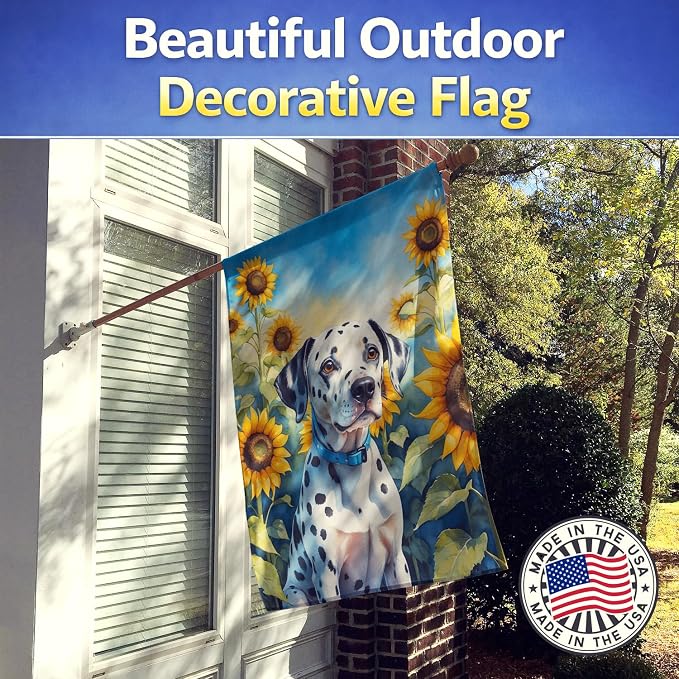 Caroline's Treasures DAC6067CHF Dalmatian in Sunflowers House Flag Large Porch Sleeve Pole Decorative Outside Yard Banner Artwork Wall Hanging, Polyester, House Size, Multicolor