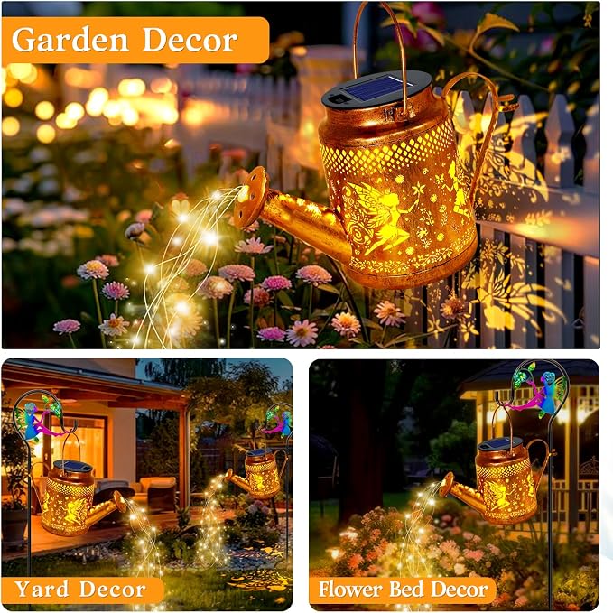 Big Solar Lanterns Outdoor Waterproof, Gifts For Mom Grandma Women Wife Daughter Mother's Day, Fairy Watering Can Garden Decor With Shepherd Hook, Hanging Solar Light Yard Art Outside Patio Path Decor