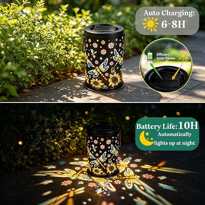 Solar Lanterns Outdoor Waterproof Solar Lights Outdoor Garden, Gifts for Women Mother's Day Mom Grandma, Hanging Solar Lights Dragonfly Garden Decor for Patio, Yard, Lawn, Porch, Backyard