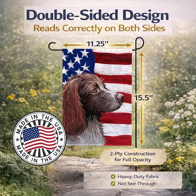 Caroline's Treasures CK6656GF Pont-Audemer Spaniel Dog American Flag Garden Flag Mailbox Flag Decorative Yard Flag Banner Outside Patio Artwork Yard Flower Beds, Garden Size, Multicolor