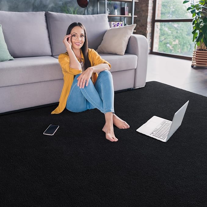 Keeko 7x10 Area Rugs for Living Room,Soft Washable Memory Foam Bedroom Rug | Indoor Throw Rug Low Pile Minimalist Non Slip Carpet for Kids Nursery Classroom Dorm Room Home Decor Black