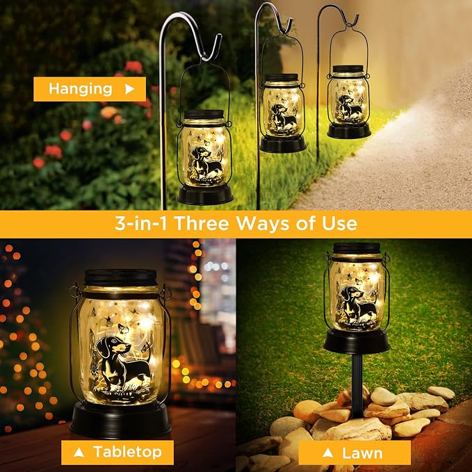 kyoryuger Dachshund Gifts for Women/Men Dachshund Solar Lanterns Mom Birthday Wiener Dog Lovers Lantern Pet Loss Sausage Dog Memorial Lights Solar Garden Decor Yard, Patio,Backyard,Porch Torches Light