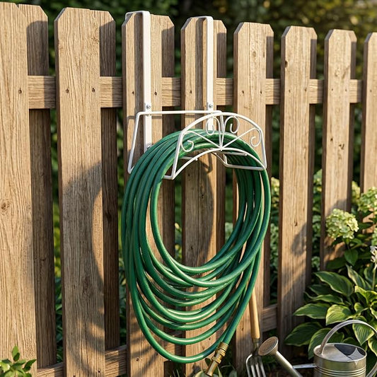 Garden Hose Holder, Sturdy Hose Storage Organizer Reel Rack for Outside Garden Lawn Yard Farm -Wall Mount Or Hanger (White)