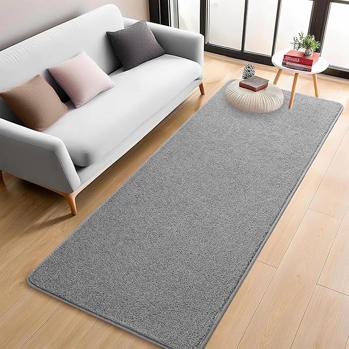 Grey 2x6 Hallway Runner Rug | Washable Memory Foam, Low Pile Non Slip Indoor Carpet for Bedroom Bedside Entrance Classroom College Dorm Room Home Decor