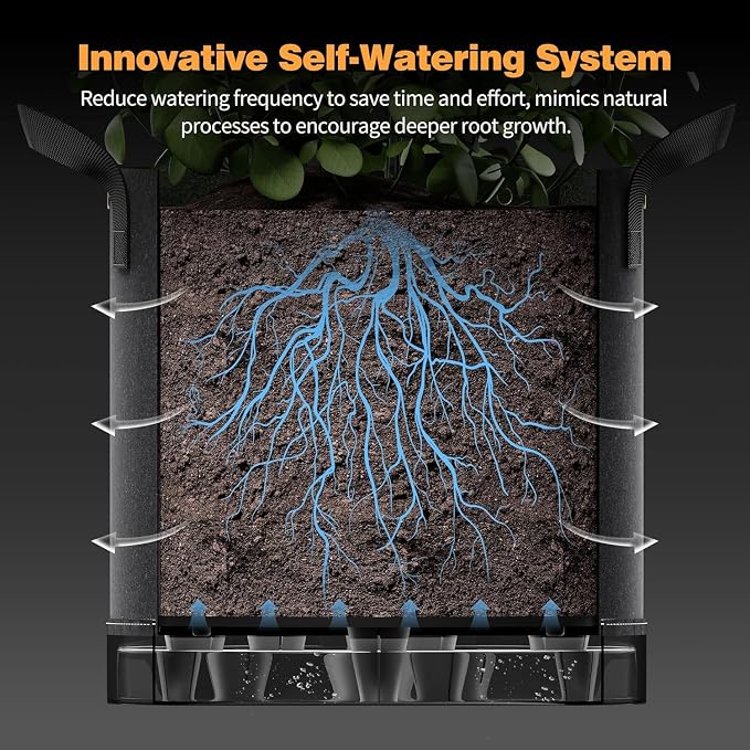 Patigrow Self-Watering Grow Bags, 5-Pack 10 Gallon 420G Thick Nonwoven Fabric Pots with Reinforced Handles and Multi-Purpose Rings, for Low Stress Plant Training Fruits, Vegetables,and Flowers