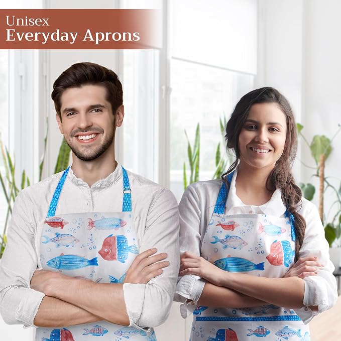 Maison d' Hermine Aprons for women with Pocket 100% Cotton (27.50"x31.50") | Adjustable Neck Strap & long ties Apron Men Chef Wedding Cooking Gardening Server Maid