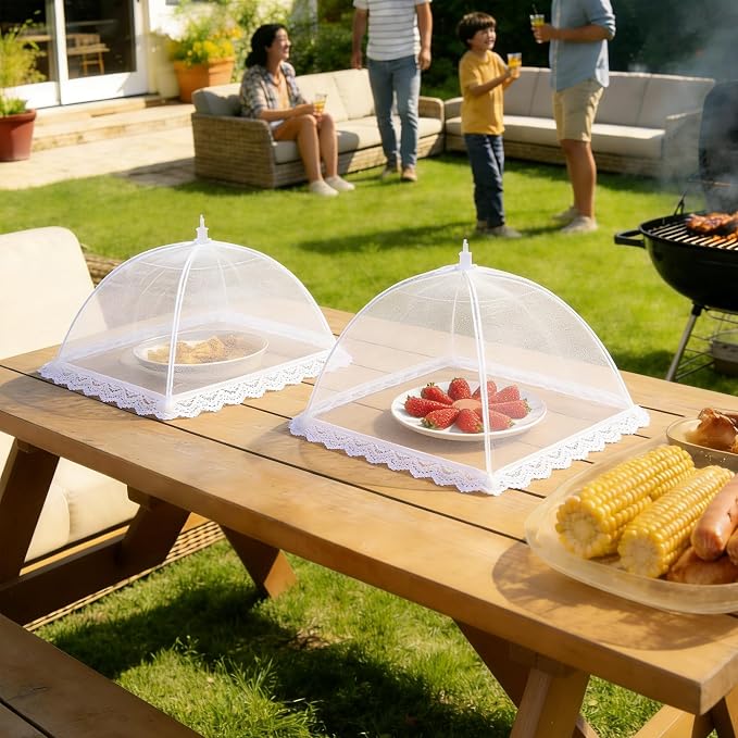 HBlife 3 Pack Pop-Up Mesh Food Cover Tent for Outside,14 Inches Reusable and Collapsible Outdoor Food Covers Net for Party Picnic, BBQ, Camping, Gardening