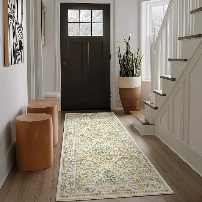 Washable Runners for Hallways Kitchen Rug: 2'x6' Runner Rugs Stain Resistant Non Slip Low Pile Soft Rug Runners for Kitchen Hallways Bedroom Entryway Indoor Living Room Farmhouse