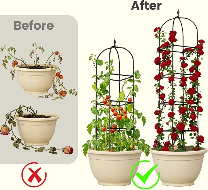 2 Pack 70.87" Garden Obelisk Trellis for Climbing Plants – Rustproof Metal Plant Tower, Pyramid Design for Roses, Clematis, Jasmine, and Vegetable Vines, Indoor & Outdoor Use, Black