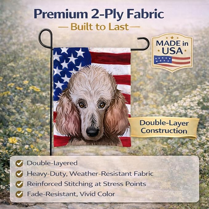 Caroline's Treasures CK6657GF Poodle Dog American Flag Garden Flag Mailbox Flag Decorative Yard Flag Banner Outside Patio Artwork Yard Flower Beds, Garden Size, Multicolor