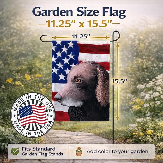 Caroline's Treasures CK6498GF Curly-Coated Retriever American Flag Garden Flag Mailbox Flag Decorative Yard Flag Banner Outside Patio Artwork Yard Flower Beds, Garden Size, Multicolor