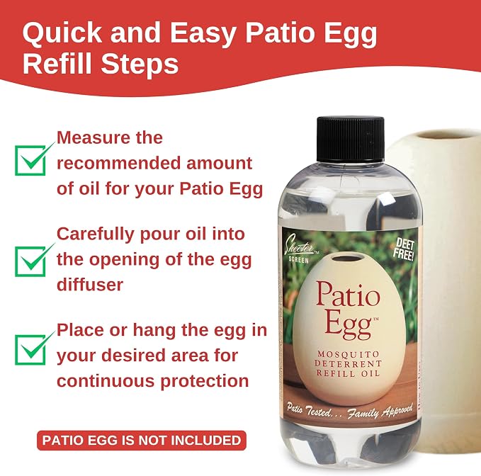 Skeeter Screen 90602 Patio Egg Refill Oil – 8 Fl Oz (2 Pack) – Essential Oil Blend with Geraniol & Lemongrass – Mosquito Deterrent Patio Egg Refill – DEET-Free, Long-Lasting, Natural Scent