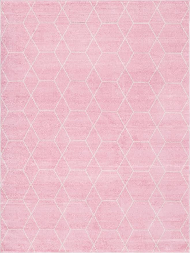 Unique Loom Trellis Frieze Collection Area Rug - Geometric (10' x 13', Light Pink/ Ivory)