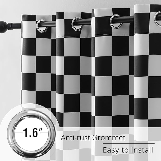 3-Inch Checkered Blackout Curtains, Modern Geometric Window Drapes, 100% Light Blocking, Thermal Insulated & Noise Reducing Curtains for Bedroom, Grommet Top 52 x 84 Inches, 2 Panels