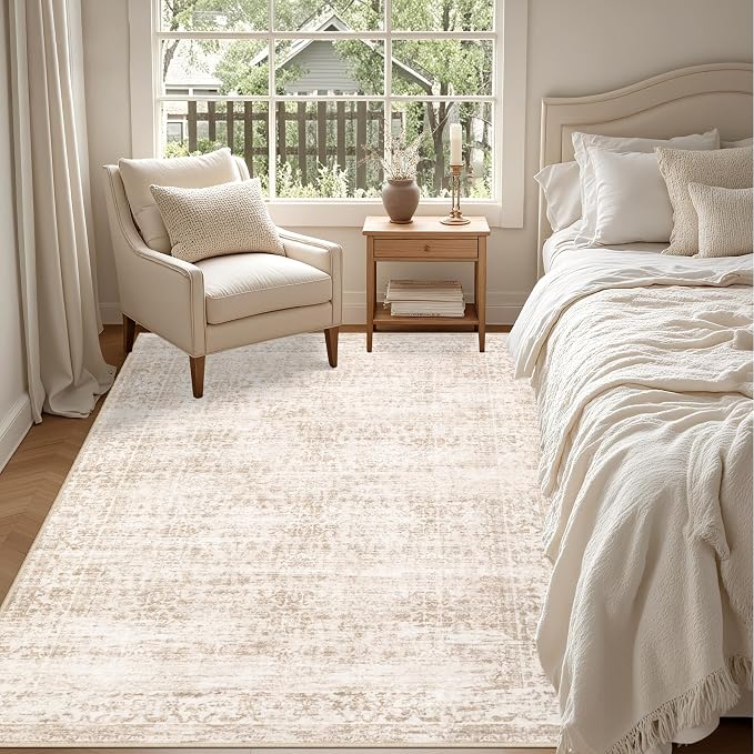 3x5 Area Rugs Living Room: Washable Rug for Bedroom Beige Brown | Boho No Slip Stain Resistant Rug Soft Indoor Decor Floor Floral 3x5 Area Rugs for Dining Room, Nursery, Hallway, Home Office