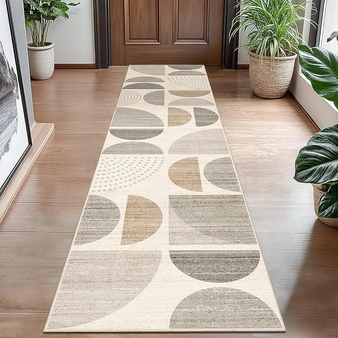 Boho Runner Rug Washable,2x8 Area Rugs Non Slip Modern Abstract | Long Throw Carpet for Hallways Kitchen Bedroom Entryway Bathroom Laundry Soft Low Pile Floor Indoor Bohemian Neutral Beige