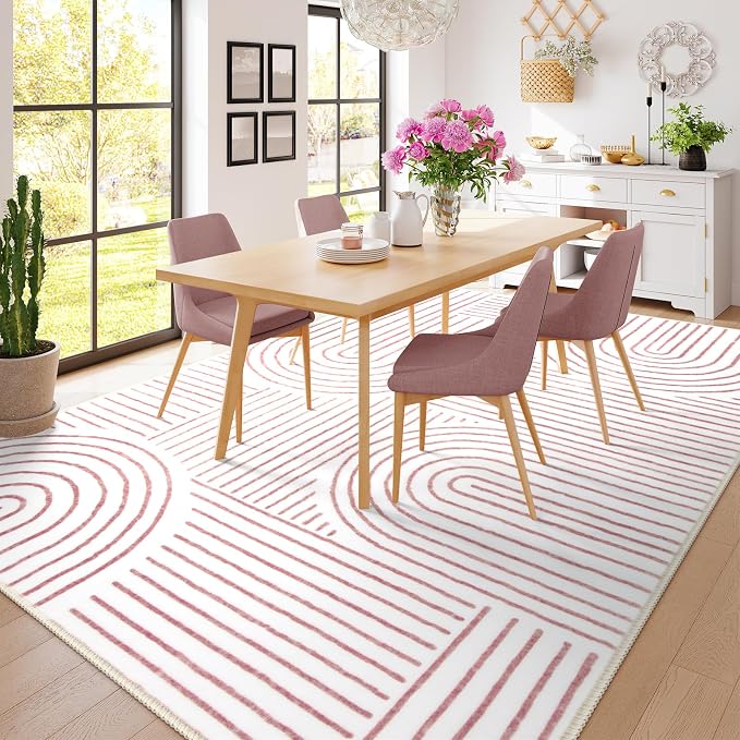Lahome Abstract 6x9 Pink Rugs for Girls Room, Soft Washable Living Room Rug