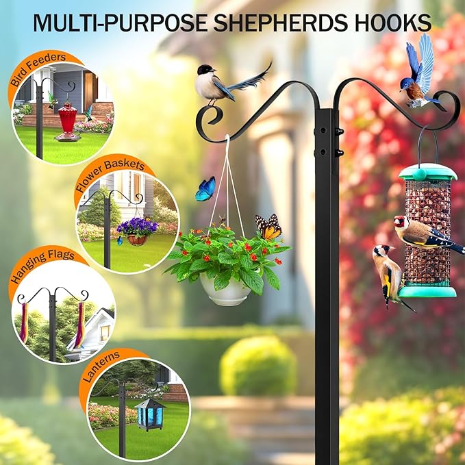 Garden Hose Holder for Outside - Upgraded Water Hose Holders with 5 Spikes & 2 Shepherds Hooks, Freestanding Hose Stand Heavy Duty Hose Hanger Hose Storage Hose Reel Rack for Outside Yard Lawn