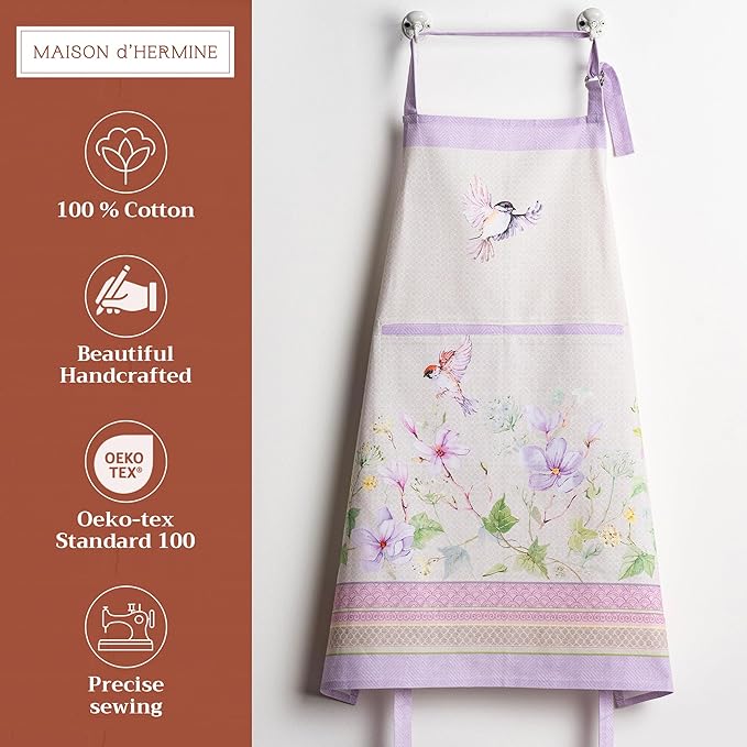 Maison d' Hermine Aprons for women with Pocket 100% Cotton (27.50"x31.50") | Adjustable Neck Strap & long ties Apron Men Chef Wedding Cooking Gardening Server Maid