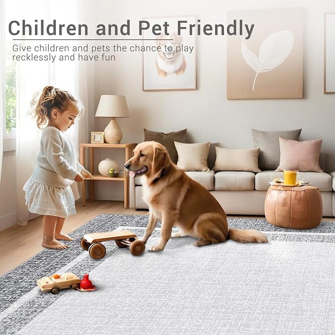 GAOMON Area Rugs 2x6 Modern Runner Rug Washable Bordered Entryway Runners Soft Faux Wool Carpet Contemporary Neutral Non-Slip Long Rug Runner Indoor Accent Hallway Kitchen Runners for Bedroom Grey