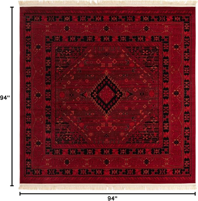 Unique Loom Tekke Collection Area Rug - Sheibani (7' 10" Square, Red/ Black)