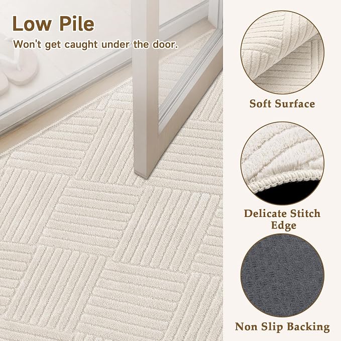 3x5 Living Room Area Rug, Beige Soft Geometric Fluffy Bedroom Mat | Washable Modern Indoor Floor Mat, Non Slip Shaggy Boho Accent Throw Carpet for Office, Dorm, Nursery and Dining Room